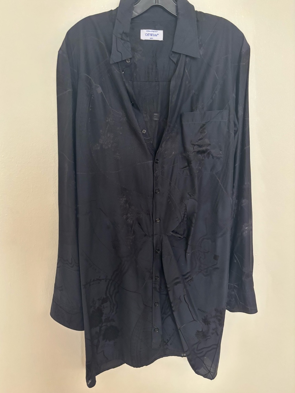 Off-White Black Subtle-Pattern Long-Sleeve Button Down Shirt Dress